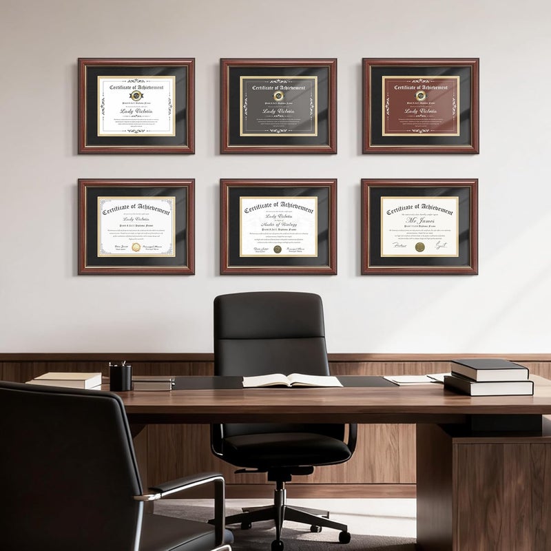 Picrit 11x14 Mahogany Diploma Frame with Tempered Glass, Display 8.5x11 Certificate with Black over Gold Mat, Degree Document Frame with Gold Rim for Wall and Tabletop, 1 Pack - Image 2